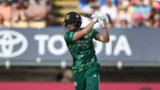 Joe Clarke playing a big shot for Notts Outlaws