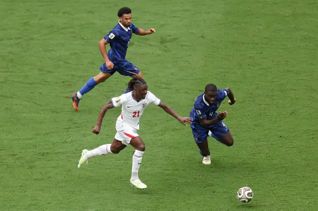 Eberechi Eze #21 of England and Dayot Upamecano