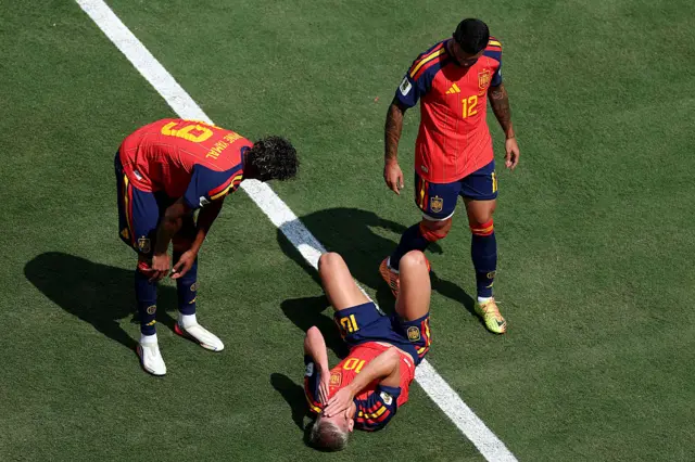Olmo is left stricken on the floor after a bad tackle