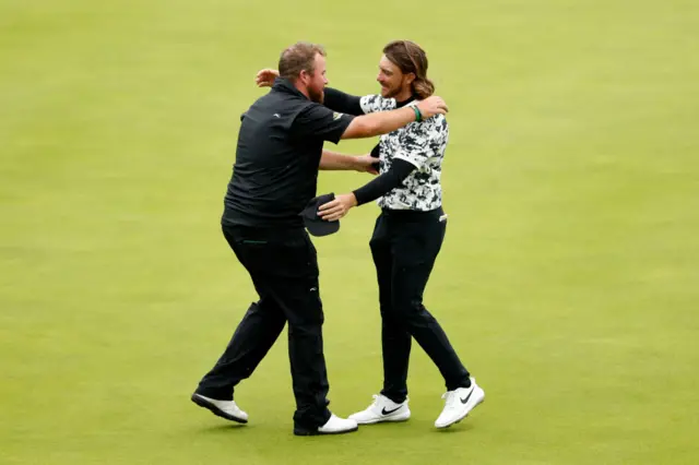 Shane Lowry hugs Tommy Fleetwood