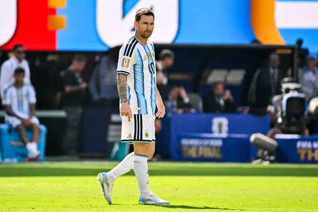 Lionel Messi of Argentina looks on
