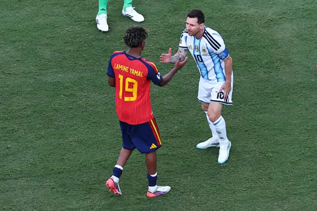 Lamine Yamal of Spain with Lionel Messi