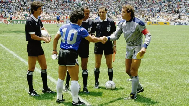 Diego Maradona and Peter Shilton