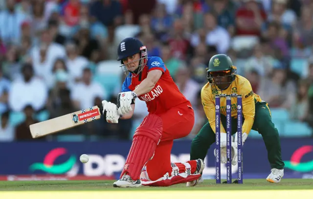 Heather Knight of England plays a shot as Sinalo Jafta