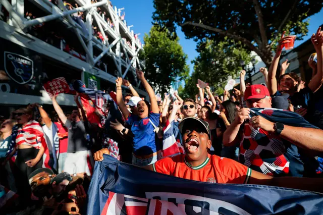 USA fans celebrate at San Pedro Square Market