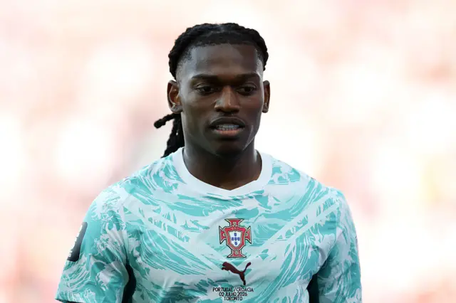 Rafael Leao #17 of Portugal looks on