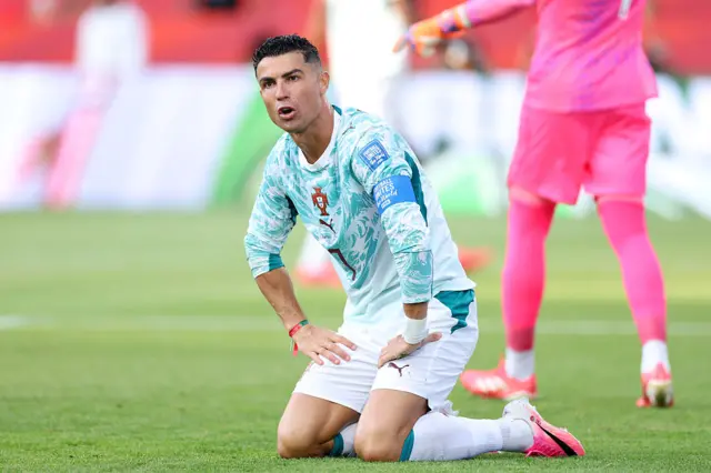 Cristiano Ronaldo #7 of Portugal react