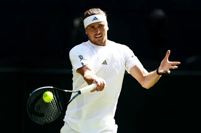Alexander Zverev of Germany plays a forehand