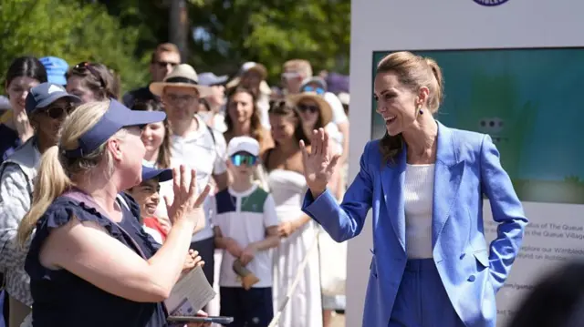 Catherine, Princess of Wales interacts with fans at Wimbledon