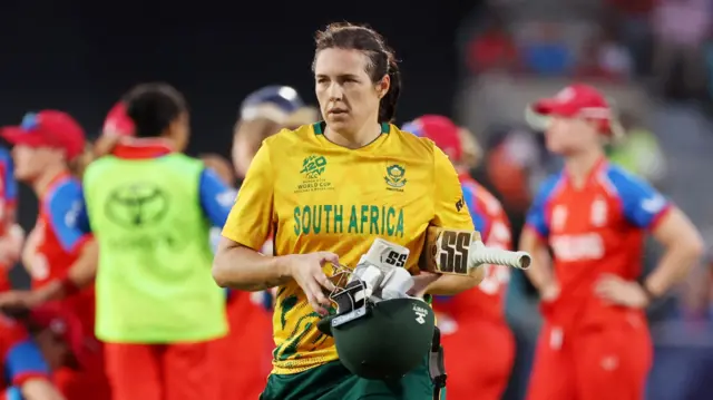 South Africa's Tazmin Brits walks after losing her wicket