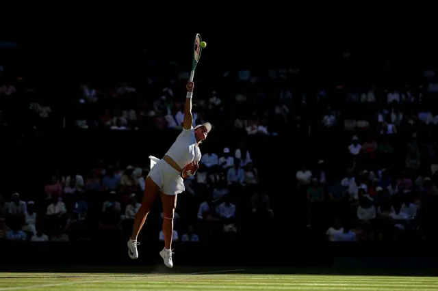 Elena Rybakina of Kazakhstan serves