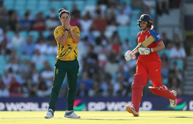 Marizanne Kapp of South Africa reacts