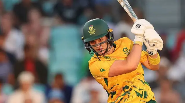 Laura Wolvaardt of South Africa plays a shot during the ICC Women's T20 World Cup England & Wales 2026 Semi Final match between England and South Africa at The Oval