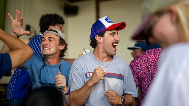 USA fans celebrate at the Armadillo Den in Austin, Texas