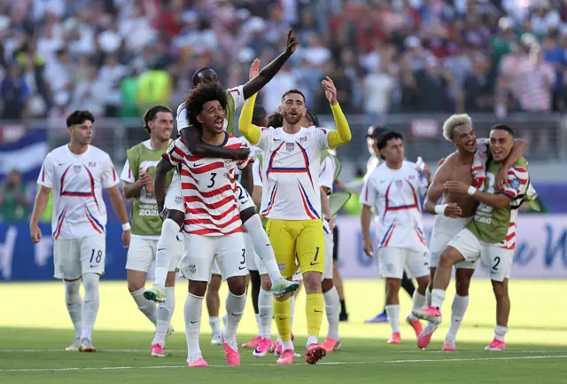 Chris Richards and Timothy Weah celebrate victory