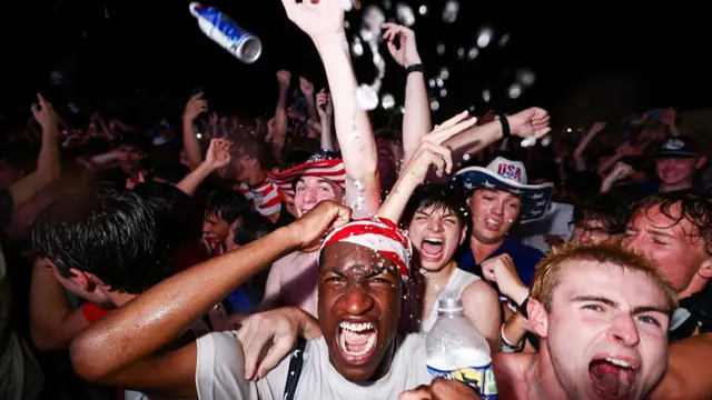 USA fans celebrate at the National Mall in Washington DC