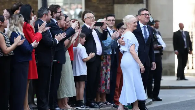 Andy Burnham with supporters on Downing Street