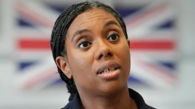 Kemi Badenoch speaking to the media during a visit to Windracers in Fareham, Hampshire, on 10 July 2016.