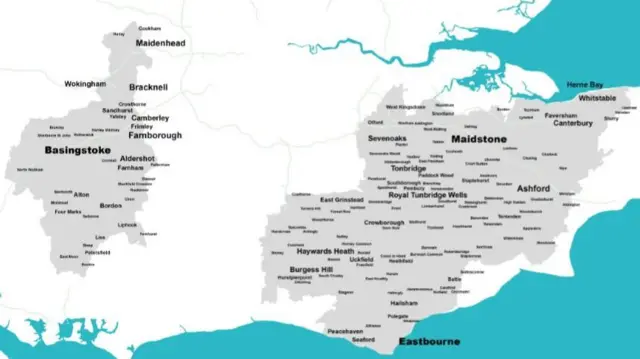 A map showing in grey which areas are impacted.