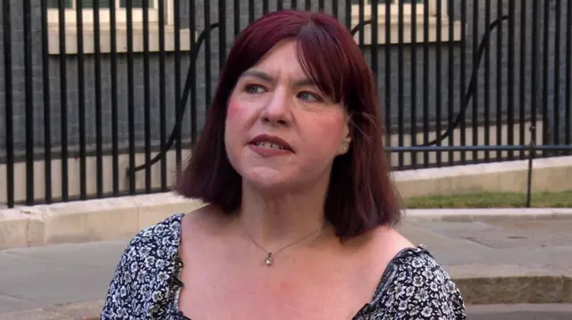 Emma Burnell speaks to the BBC outside No 10 Downing St