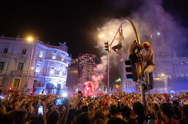 Spain fans celebrating in Madrid