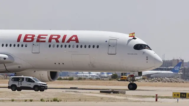 Plane carrying the Spain team on the ground at Madrid airport