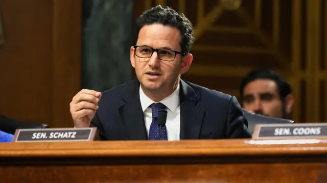 U.S. Senator Brian Schatz (D-HI) speaks during a Senate Appropriations Committee hearing on U.S. President Donald Trump's supplemental funding request for the Department of Defense, in Washington, D.C., U.S., July 21, 202