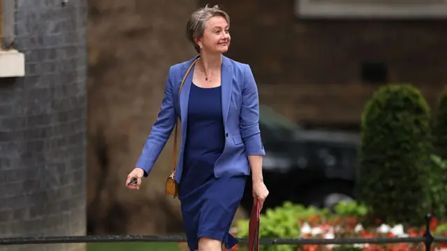 Yvette Cooper walking on Downing Street