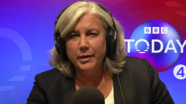 Heidi Alexander speaking into a microphone in front of BBC Today Radio 4 logo