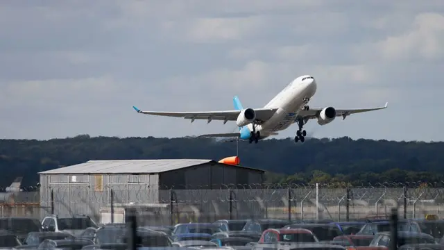 A plane taking off.