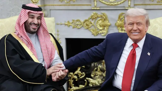 U.S. President Donald Trump (R) meets with Crown Prince and Prime Minister Mohammed bin Salman of Saudi Arabia during a bilateral meeting in the Oval Office of the White House.