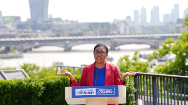Kemi Badenoch delivering a speech in London