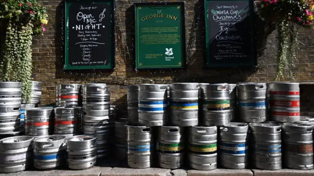 Beer barrels outside a pub