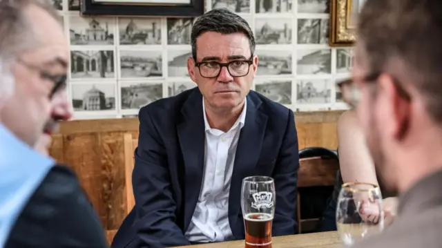 Andy Burnham during a visit to the Hare pub in Harlow, Essex