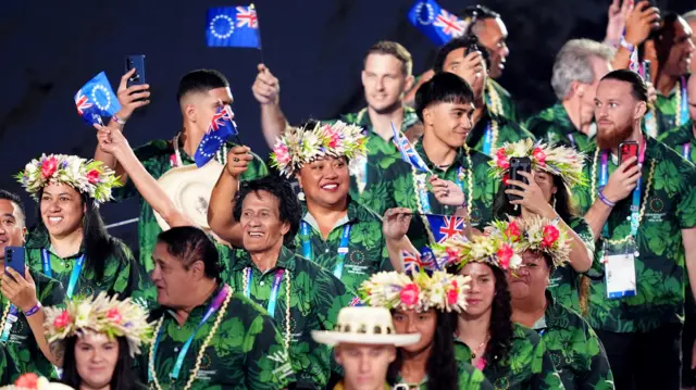 The Cook Islands enter the arena