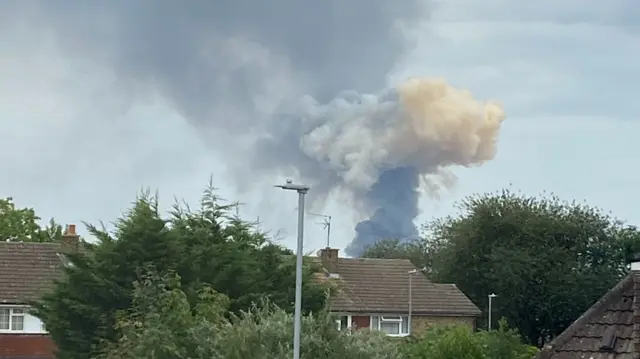 Smoke rising above houses in Chelmsford