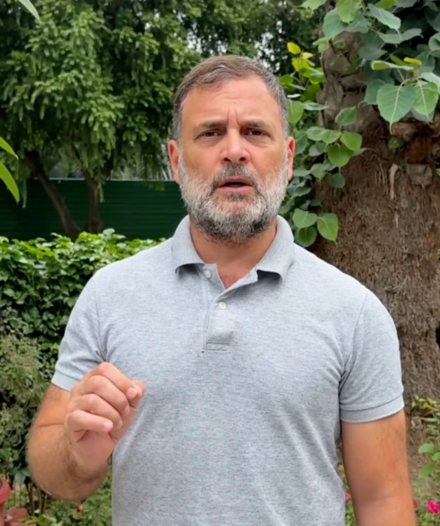 Rahul Gandhi speaking into the camera