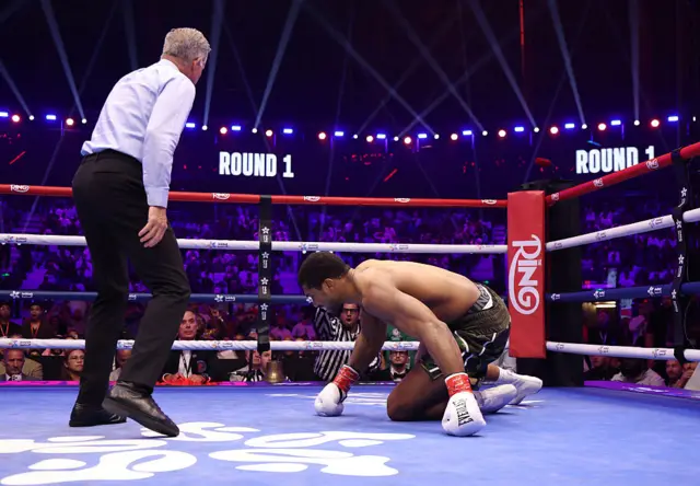 Anthony Joshua getting up off the canvas