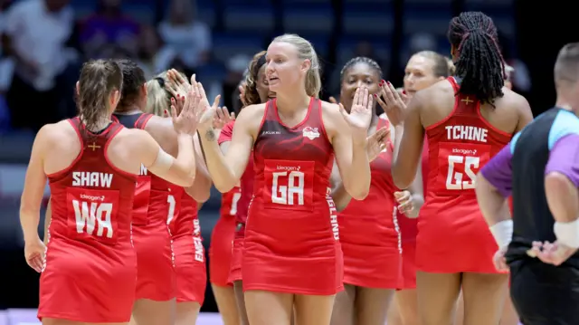 England players celebrate their win against Northern Ireland at the Hydro Arena in Glasgow