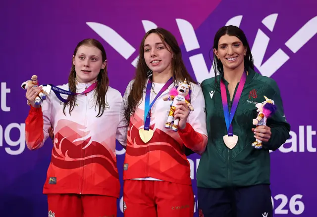 England's Georgia Sheffield gets her gold medal from the women's 200m freestyle S14.