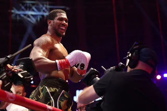 Anthony Joshua celebrates