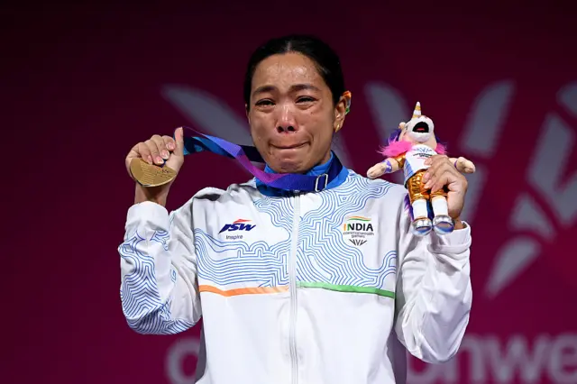 Gold medalist Mirabai Chanu Saikhom of Team India