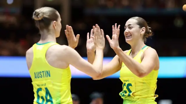 Kiera Austin and Sophie Garbin of Team Australia celebrate