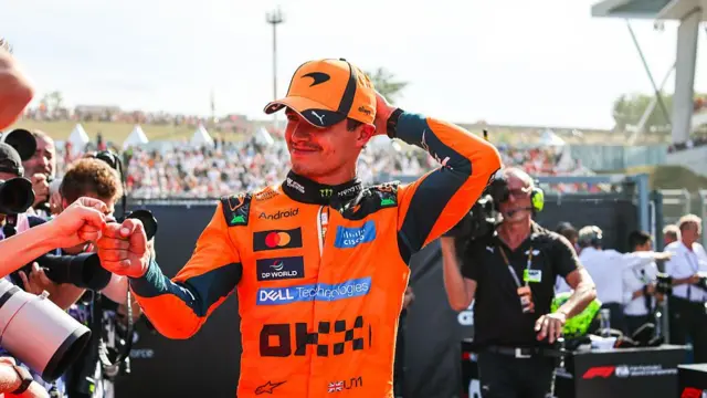 Lando Norris celebrating race win