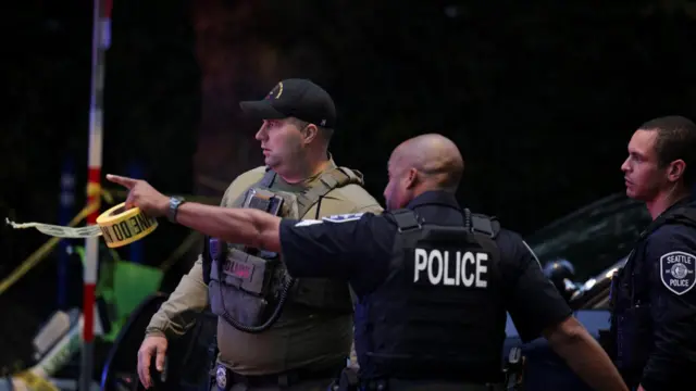 Seattle Police respond to a shooting at the Seattle Centre