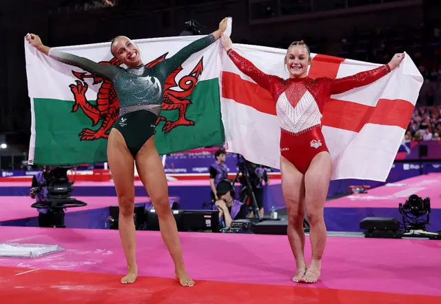 Silver medalist Abigail Martin of Team England (R) and Bronze medalist Abigail Roper of Team Wales (L)