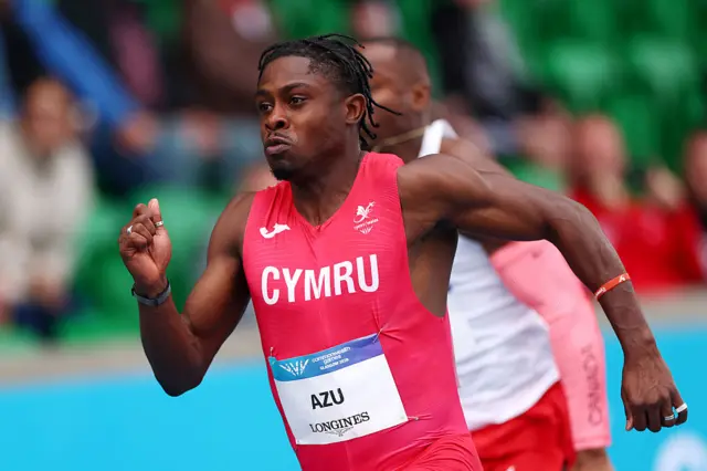Jeremiah Azu of Team Wales competes in the Men's 100 Metres Heats