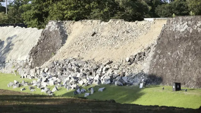 A collapsed part of Kumomoto castle's stone walls