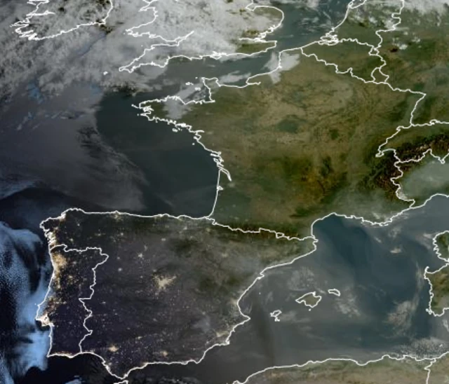 A satellite image of France and Spain.