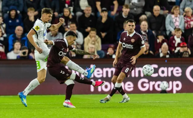 Alexandros Kyziridis has a shot for Hearts